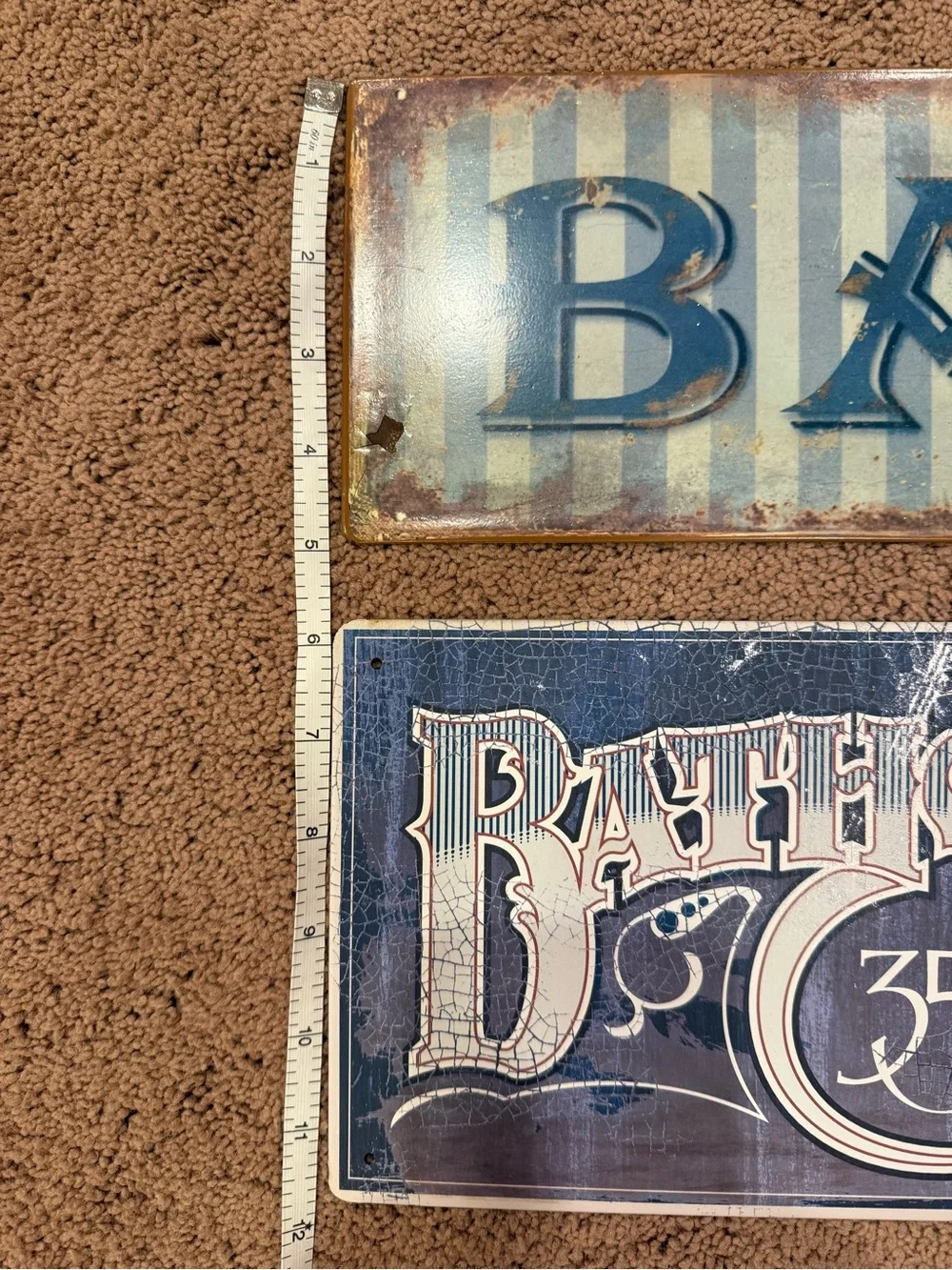 Blue Vintage Bath Signs -2pc